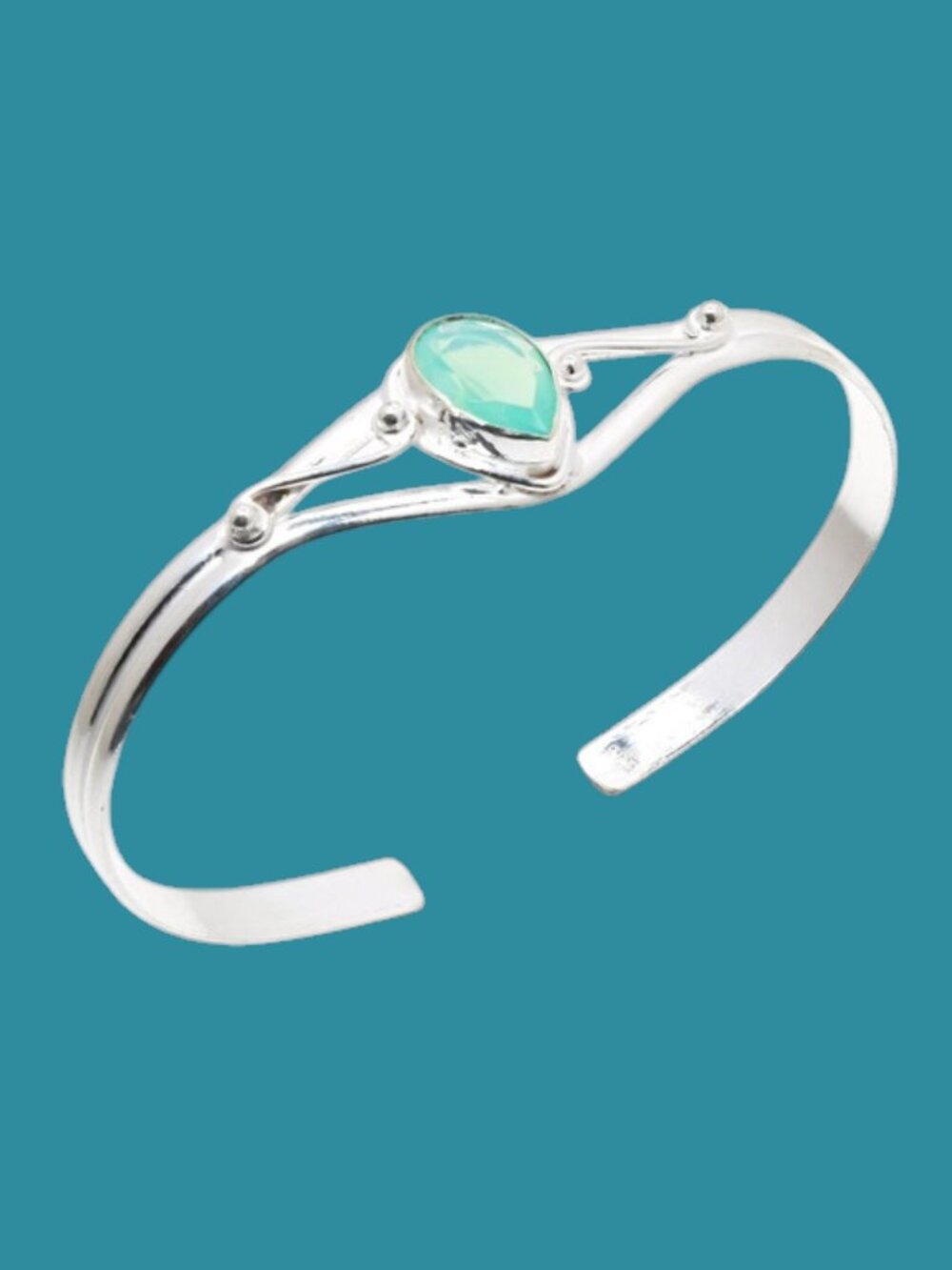 925 Sterling Silver Green Opal Gemstone Handmade Cuff Bracelet